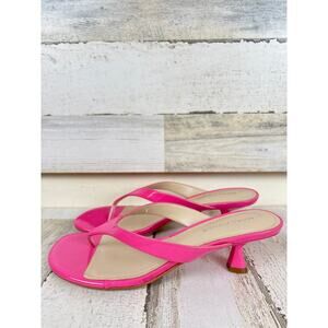 Marc Fisher Womens 7.5 Hot Pink Dahila Patent Leather Slip On Kitten Heel Sandal